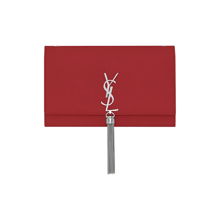 SAINT LAURENT Leather Fringe Bag, Crossbody Bag, Shoulder Bag Women's Cupid Red-0