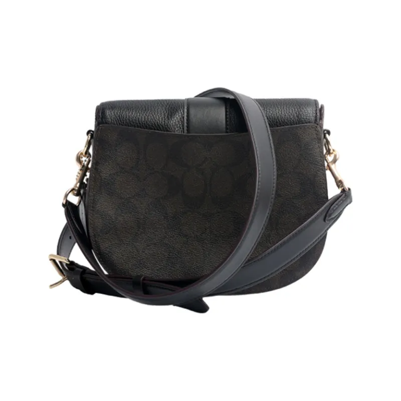 COACH Georgie Canvas With Leather Bacchus Bag Saddle Bag Shoulder Bag Crossbody Bag Small Size Women's Dark Brown/Black-2