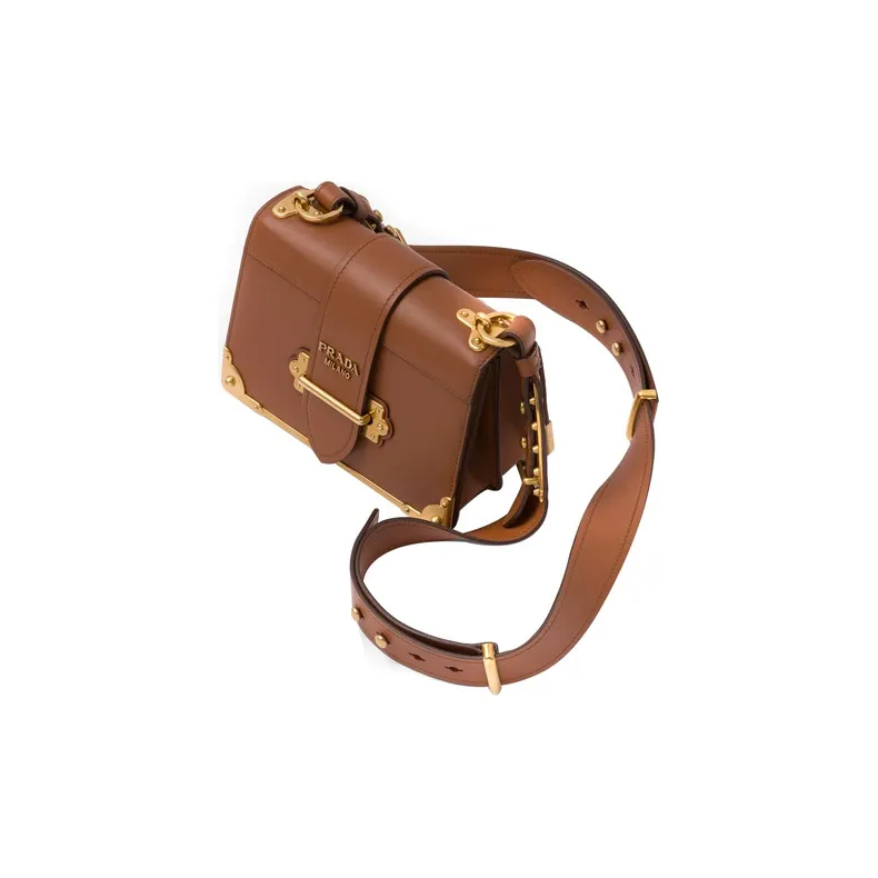 PRADA Cahier Leather Portable Crossbody Bag Shoulder Bag Women's Brown-1