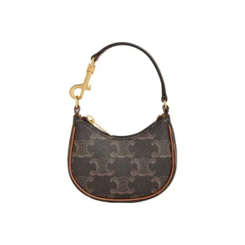 CELINE Canvas Cow Leather Patchwork Handbag Coin Purse Pendant Shoulder Bag Women's Tawny