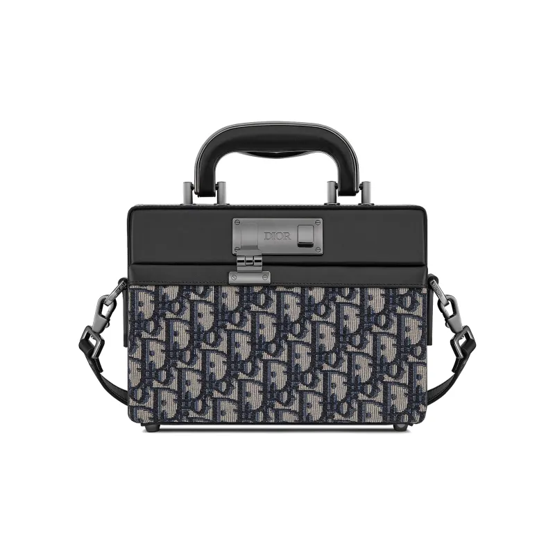 DIOR Lock Smooth Cow Leather Briefcase Shoulder Bag Crossbody Bag Handbag Men's Black-0