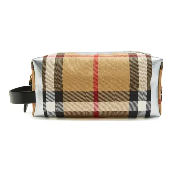 Burberry Fabric Toiletry Bag Makeup Bag Unisex Silver Classical Yellow