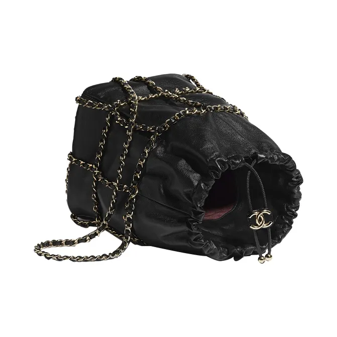 CHANEL Drawstring Sheepskin Bucket Bags Crossbody Bag, Shoulder Bag Regular Women's Black-2
