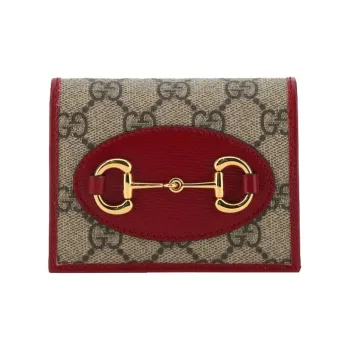 GUCCI Canvas With Leather Card Holder Wallet Unisex Ebony & Red