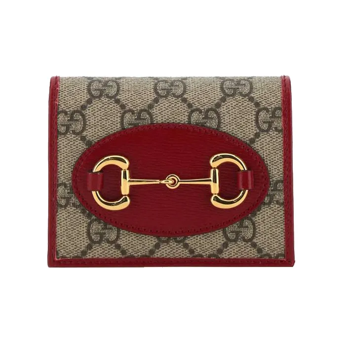 GUCCI Canvas With Leather Card Holder Wallet Unisex Ebony & Red-0