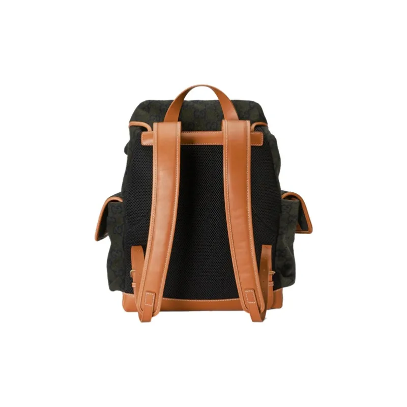 GUCCI Wool Patchwork Leather Backpack Unisex Dark Green/Brown-2