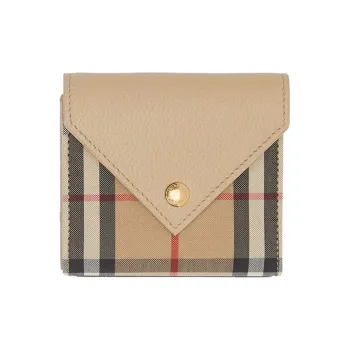 Burberry Cow Leather Money Clip Card Holder Envelope Bag Clutch Wallet Women's Beige