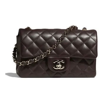 CHANEL Classic Flap CF Sheepskin Shoulder Bag, Crossbody Bag Mini Women's Chocolates Brown