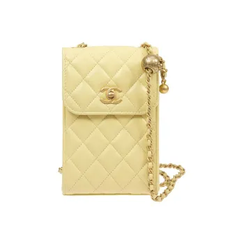 CHANEL Lambskin Cell Phone Pouch Women's Yellow