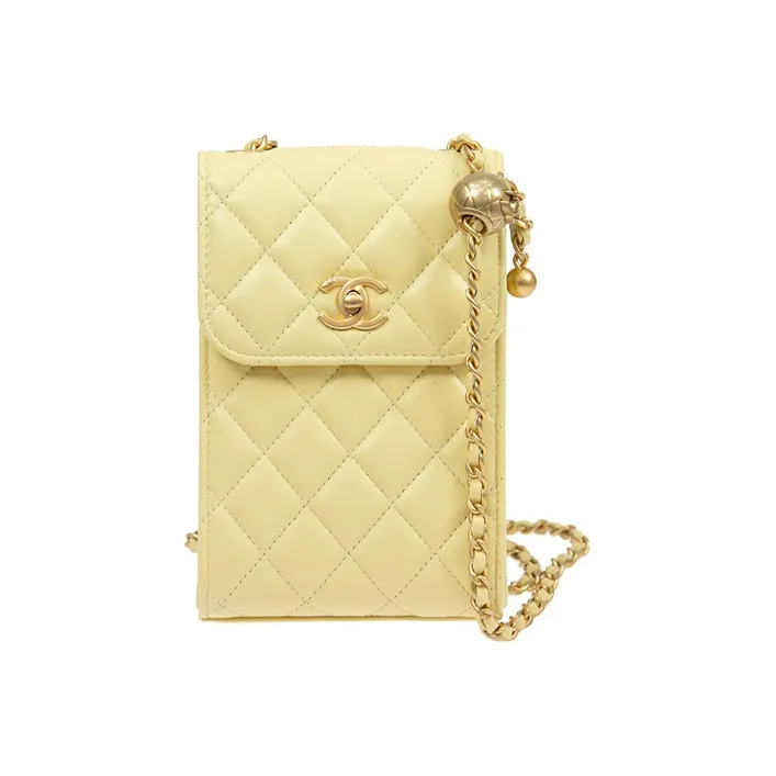 CHANEL Lambskin Cell Phone Pouch Women's Yellow-0