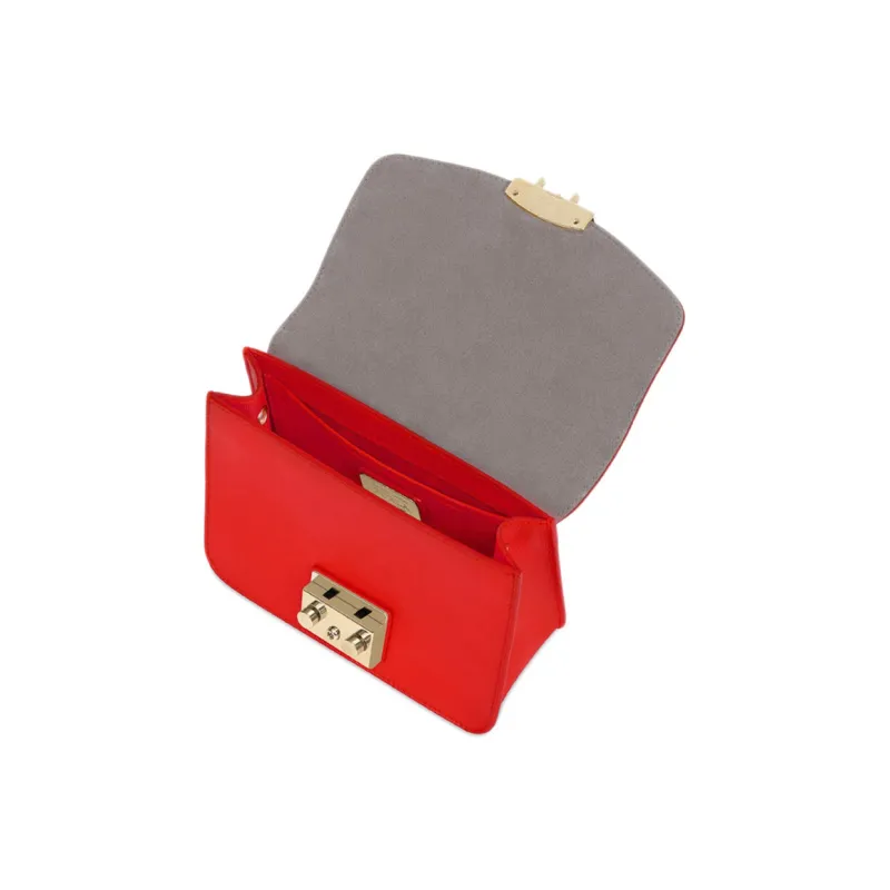 Furla Metropolis Collection Cow Leather Piglet Shoulder Bag Crossbody Bag Small Size Women's Red-2