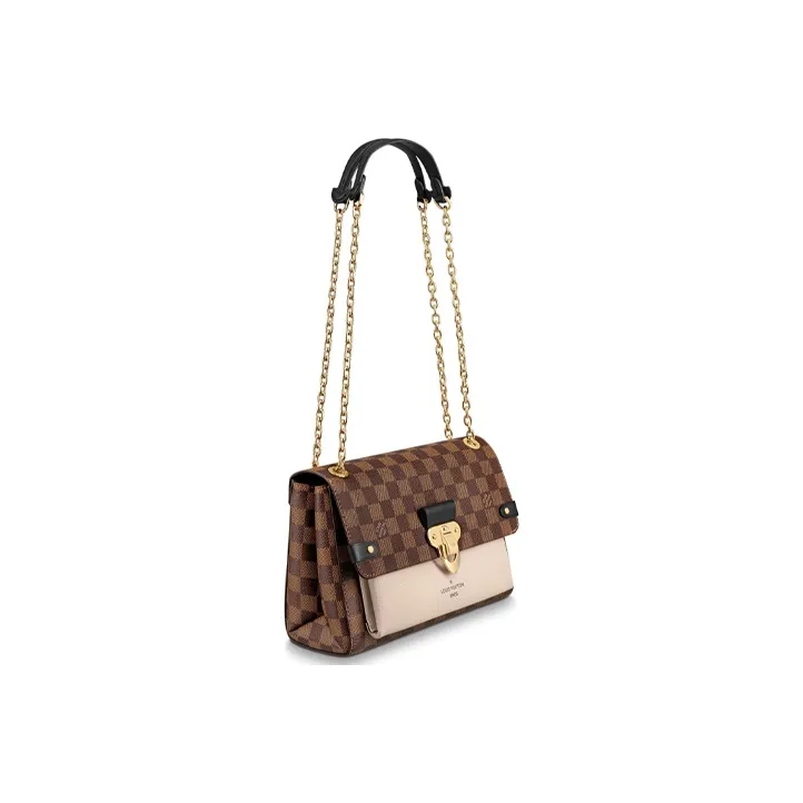 LOUIS VUITTON Vavin Coated Canvas With Grainy Calfskin Chain Bag Shoulder Bag Crossbody Bag Small Size Women's Brown-1