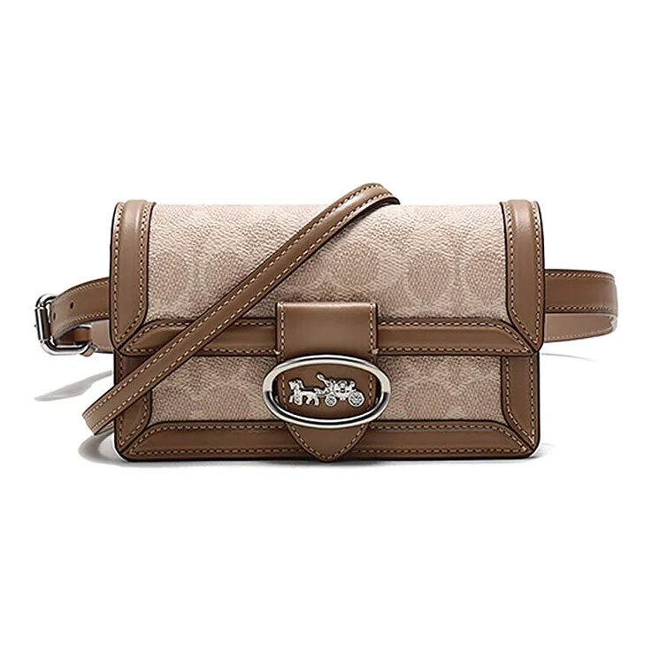 COACH Riley Leather Trunk Bag, Handheld, One Shoulder, Crossbody, Fanny Pack Small Size Women's Brown & Khaki Monogram-0