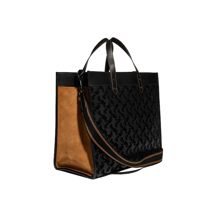COACH Canvas With Leather Suede Tote Bag Shopping Bag Handbag Large Size Men's Black & Yellow-1