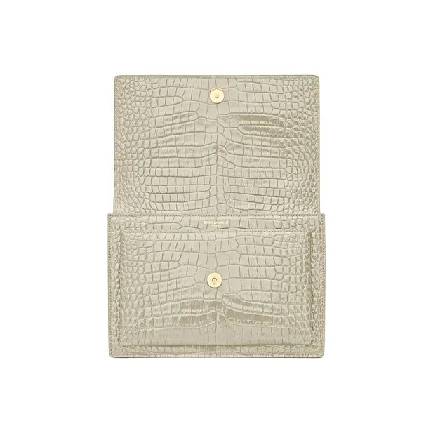 SAINT LAURENT SUNSET Crocodile Embossed Bright Leather Sunset Bag, Crossbody Bag, Shoulder Bag Women's Vintage White-5