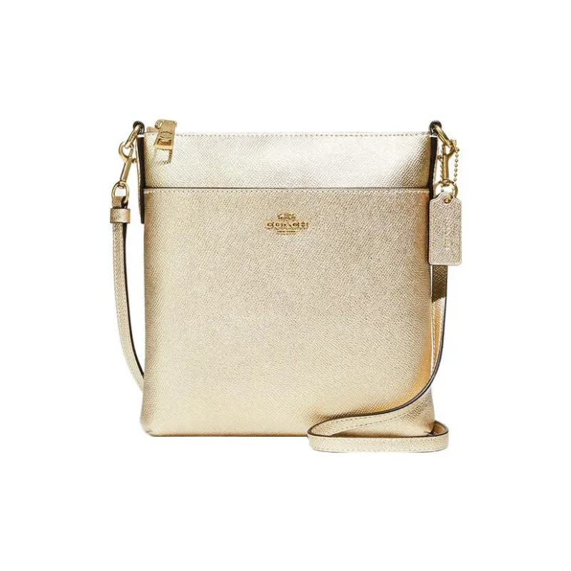COACH Kitt Leather Messenger Bag, Shoulder Bag Trumpets Women's Champagne Gold-0