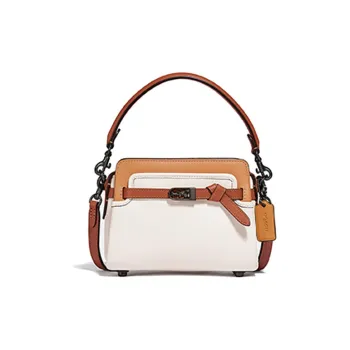 COACH Leather One Shoulder Crossbody Portable Crossbody Bag Small Size Women's White Brown Multicolor