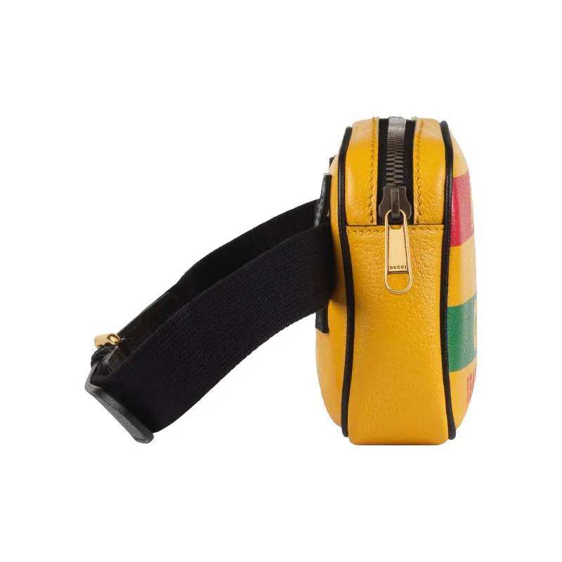 GUCCI Leather One Shoulder Crossbody Bag, Sling Bag, Fanny Pack Unisex Yellow Black-2