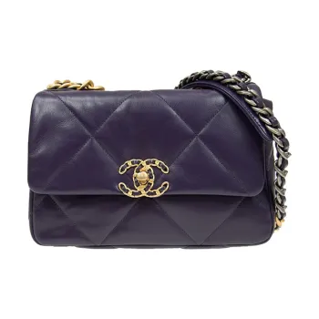 CHANEL 19Bag Sheepskin Shoulder Bag, Crossbody Bag Women's Purple Blue