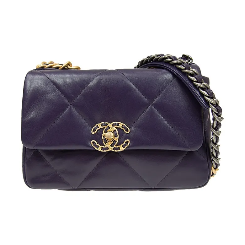 CHANEL 19Bag Sheepskin Shoulder Bag, Crossbody Bag Women's Purple Blue-0