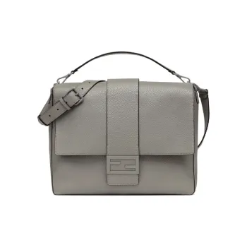 FENDI Baguette Leather Messenger Bag One Shoulder Handbag Crossbody Bag Large Size Men's Gray