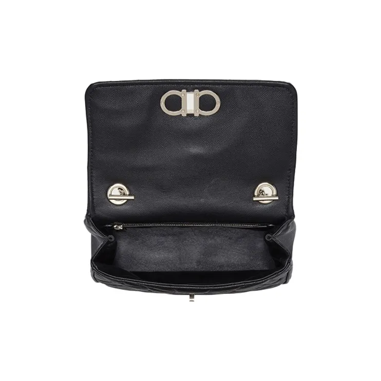 FERRAGAMO GANCINI Quilting Cow Leather Crossbody Bag, Shoulder Bag Small Size Women's Black-3