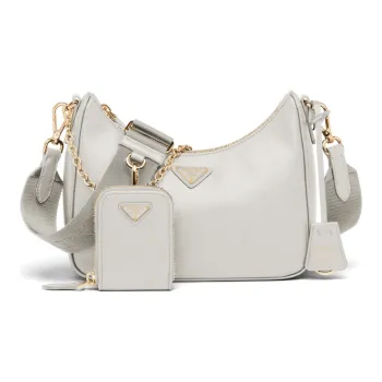 PRADA Hobo Saffiano Leather Shoulder Bag Handbags Shoulder Bags Women's White