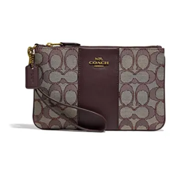 COACH Wristlet Canvas Leather Handbag Small Size Women's Dark Brown Monogram