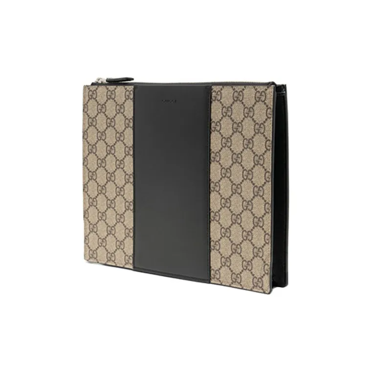 GUCCI Canvas With Leather Clutch Men's Ebony & Black-1
