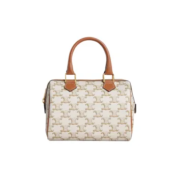 CELINE Cow Leather Boston Bag, Crossbody Bag, Shoulder Bag, Handbag Trumpets Women's White