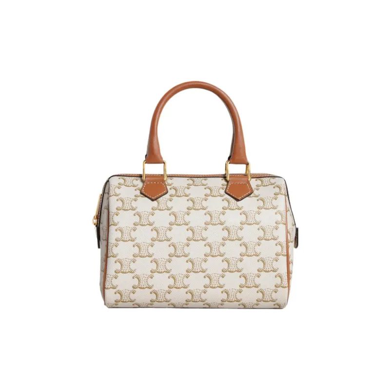 CELINE Cow Leather Boston Bag, Crossbody Bag, Shoulder Bag, Handbag Trumpets Women's White-0