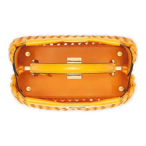FENDI Peekaboo Leather Shoulder Bag, Crossbody Bag, Handbag Women's Orange-3