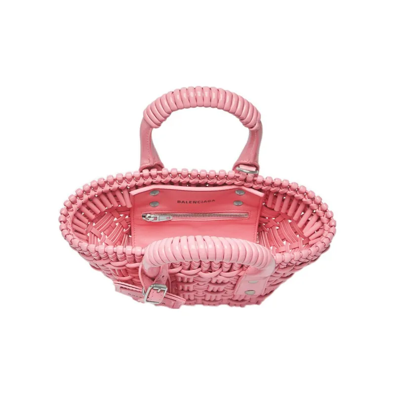 Balenciaga Polyurethane Basket Bag Portable Crossbody Bag Shoulder Bag Women's Pink-3