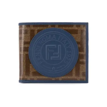 FENDI Canvas With Leather Wallet Men's Brown/Blue