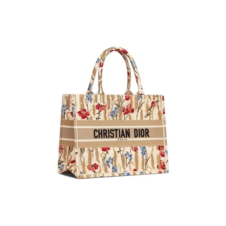DIOR BookTote Embroidery Canvas Canvas Bag Tote Bag Shopping Bag Handbag Small Size Women's Beige/Multicolor-1