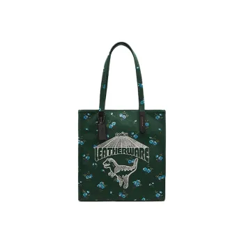 COACH Canvas Leather Canvas Bag, Shopping Bag, Tote Bag, Single Shoulder Bag Tubas Women's Dark Green