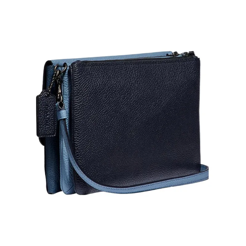 COACH Triple Polished Pebbled Leather Shoulder Bag Crossbody Bag Women's Light Blue With Dark Blue Accents-1