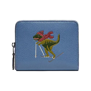 COACH Zip Around Pebbled Leather Wallet Small Size Men's Blue