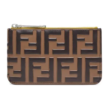 FENDI Calfskin Coin Purse Card Holder, Clutch Women's Yellow