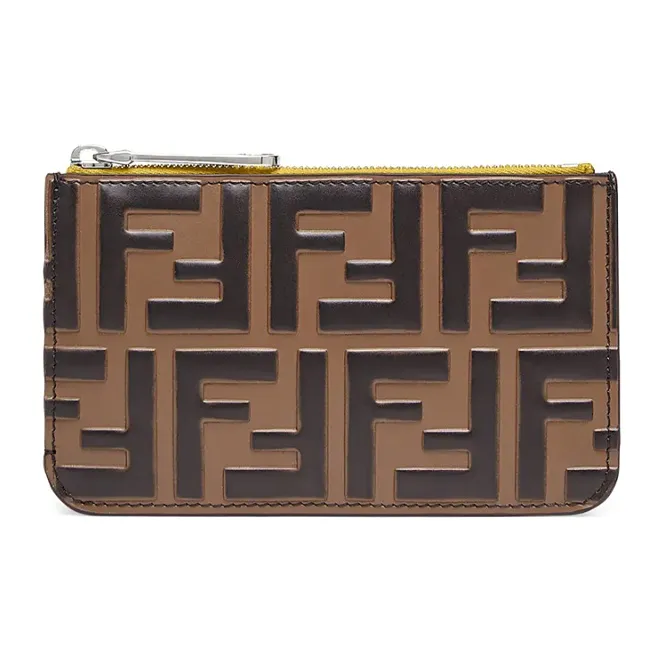 FENDI Calfskin Coin Purse Card Holder, Clutch Women's Yellow-0
