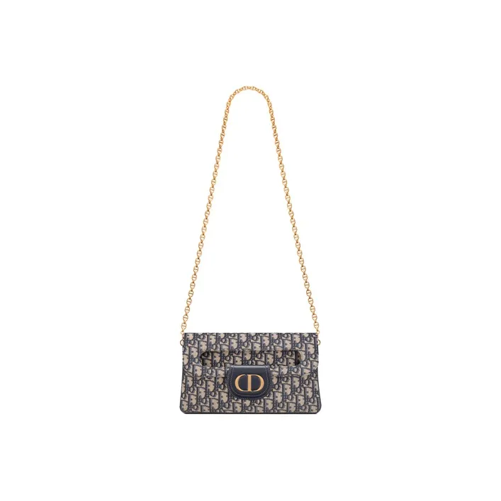 DIOR D-Double Oblique Embroidery Handheld Shoulder Bag Crossbody Bag Medium Size Women's Denim Blue-1