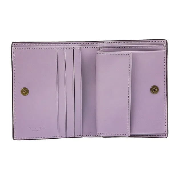 COACH Snap Wallet Leather Purse Card Bag Wallet Small Size Unisex Macaron Purple-3