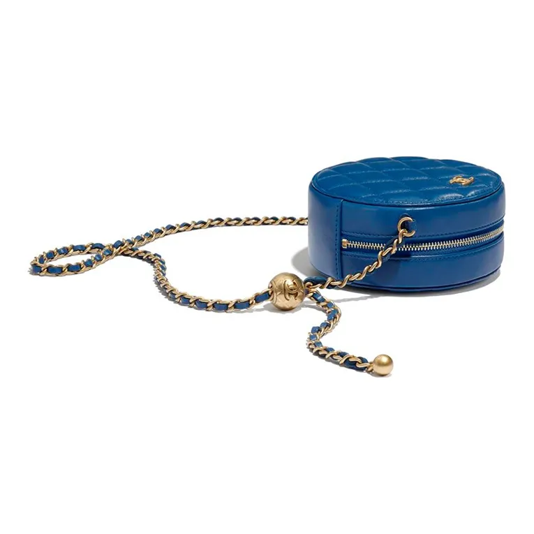 CHANEL Small Gold Ball 19Bag Lambskin Round Bag, Shoulder Bag, Crossbody Bag Women's Blue-2