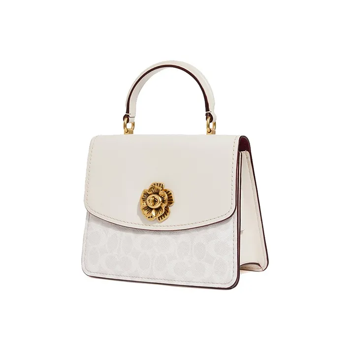COACH Parker Canvas With Leather Handbag Shoulder Bag Crossbody Bag Medium Size Women's White-3
