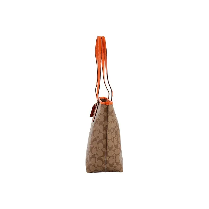 COACH City Zip Tote PVC Tote Bag Shopping Bag Handbag Shoulder Bag Women's Khaki Orange-2