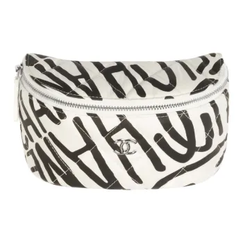 CHANEL NEIGE Ski Series Leather Wrist Bag Zipper Coin Purse Women's Black White