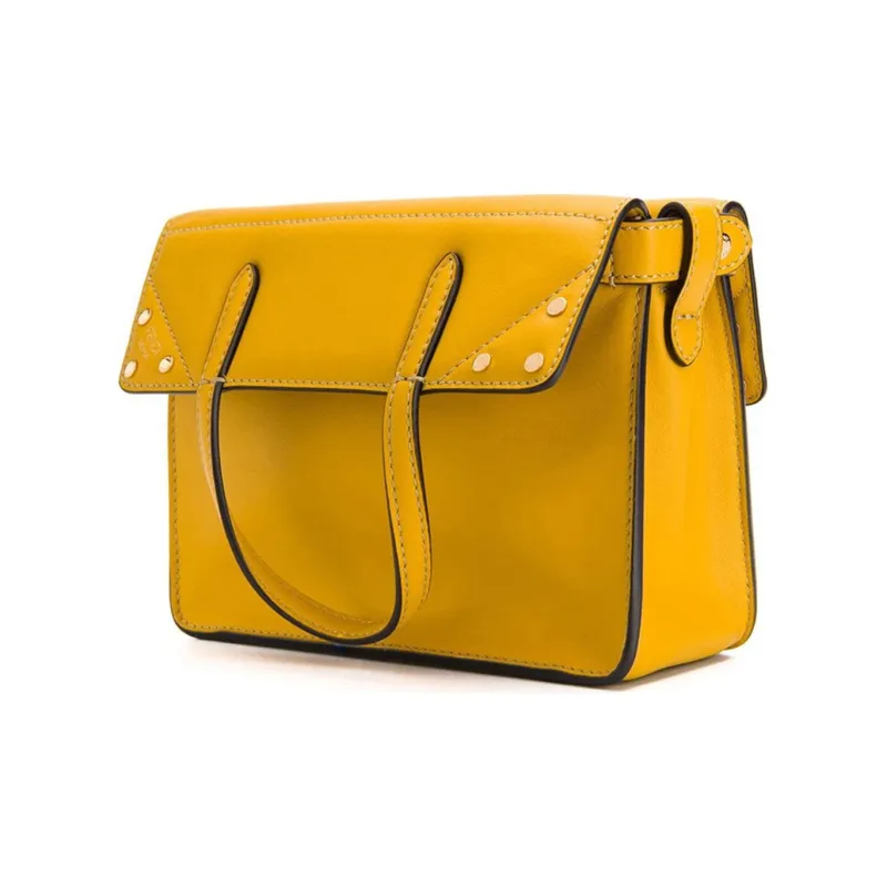 FENDI Cow Leather Shoulder Bag Tote Women's Yellow-2