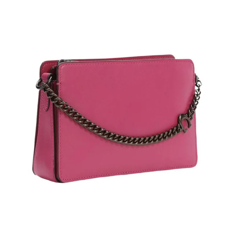 COACH Leather Shoulder Bag, Crossbody Bag Medium Size Women's Fuchsia-1