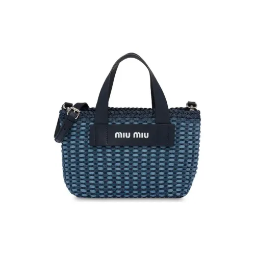MIU MIU Cow Leather Patchwork With Polyurethane Tote Bag Shopping Bag Handbag Women's Blue