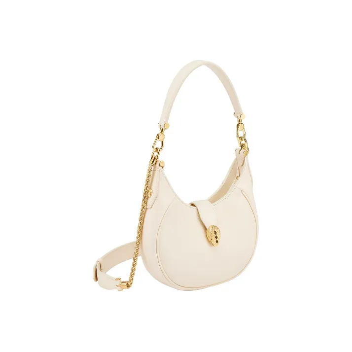 BVLGARI Serpenti Ellipse Cow Leather Shoulder Bag, Handbag, Crossbody Bag, Shoulder Bag Women's Ivory White-1